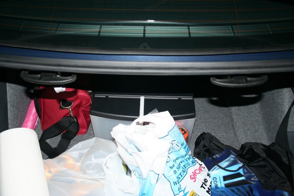 DIY trunk mounted grocery bag hooks